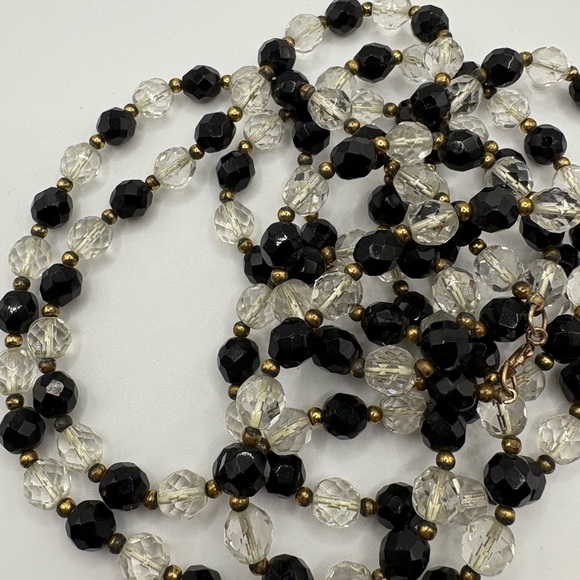 Vintage Long Gold Filled Faceted French Jet and Clear Crystal Beaded Necklace - Picture 7 of 7